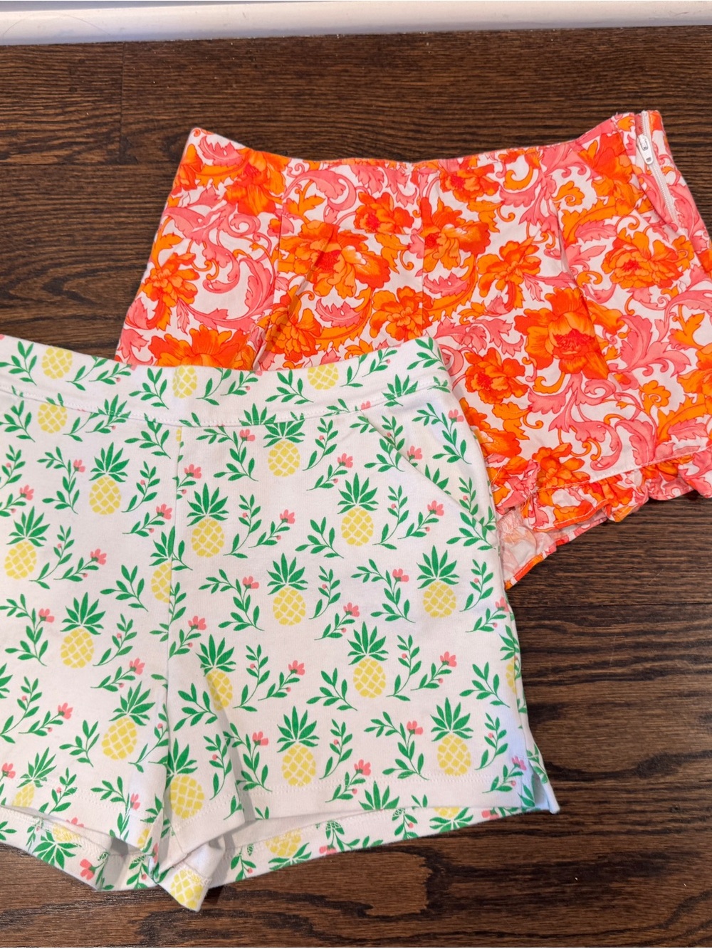 Janie and Jack Girls Shorts Bundle set Floral Orange Pink Pineapple tropical 10